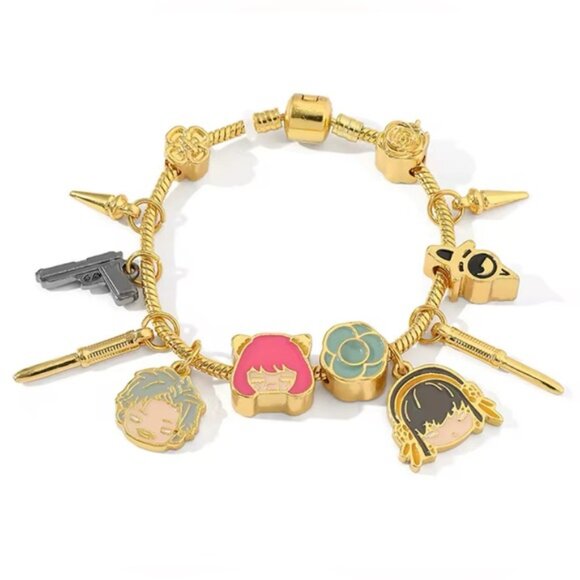 14K Gold Plated SPY X FAMILY Themed Loaded Charm Bracelet Unisex Anime Manga - Picture 7 of 9